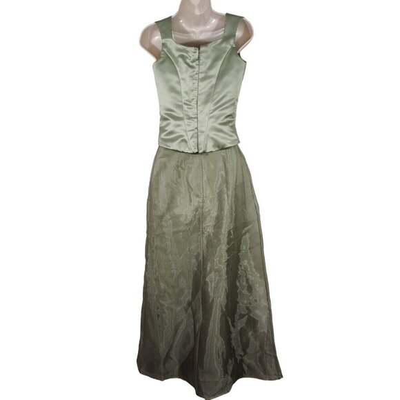 2 pc Bill Levkoff Green Sleeveless Formal Party Dress Gown Women Size 6 - Picture 5 of 9